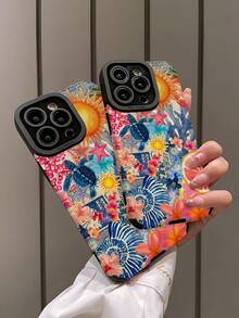 1个柔软硅胶手机壳，浅蓝色和粉色海洋生物图案，竖条纹仿皮纹理，防摔设计，兼容苹果16/16 Plus/16 Pro/16 Pro Max - 彩色 - 查看 4