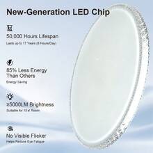 1pc Large Size Modern LED Ceiling Light With Remote Control, Recessed Ceiling Light, Crystal Outer Ring, 70W-50CM/50W-40CM, 220V, 5000+ Lumens, 3-Color Adjustable Ceiling Light (Warm/Neutral/Cool White), Dimmable, Night Light Mode, Suitable For Living Room, Bedroom, Kitchen - Large Ceiling Light With Remote Control - View 4