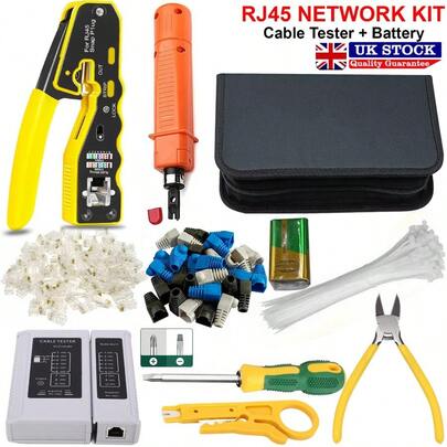Rj45 EZ Pass Through Crimping Tool, Network Crimping Tool Kit Cable Tester For RJ45 CAT5 Cat6 CAT7 Either Crimper Tool Kit Network Tool Kit With Wire Cutter Plier Pass Through Connector Protective Cover