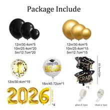 2026毕业派对装饰黑金气球拱门套装，包含黑金气球、32英寸2026气球和毕业主题铝箔气球，适用于2026毕业典礼装饰。 - 彩色 - 查看 2