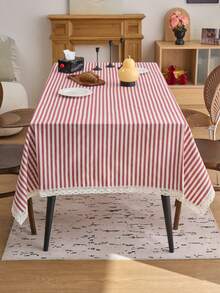 1 chiếc khăn trải bàn sọc đỏ, phong cách trang trí tối giản kiểu nhà nông thôn, hình chữ nhật, phù hợp cho bàn ăn, bàn cà phê, kệ tivi, lối vào, thích hợp cho các dịp lễ, tiệc tùng, đám cưới, bữa tối, nhà cửa, văn phòng, dã ngoại ngoài trời, mọi mùa. - Đỏ - Xem 3