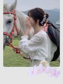 1pc New Luxury Extra Large Hair Claw Clip, Women's Lightweight Elegant Pleated Occipital Hair Accessory - Purple - View 4