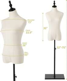 GCCSJ Female Mannequin Torso, 52-75" Adjustable Female Mannequin Torso For Hanging Pants & Skirts – High Stability Gold-Plated Metal Stand, Slender Half Body Dress Form For Sewing, Clothing & Jewelry Display (Black) - Nền đen - Xem 2