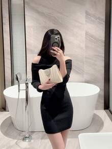 1 Stück glänzende gefaltete Umhängetasche - Mondschein-Abend-Tasche, modische & elegante Damen-Clutch, Luxus-Diamant-Dekor, ausstrahlt hochwertige Qualität, geeignet für formelle Anlässe, Hochzeiten, Partys, mit abnehmbarem Kettengurt zum Umhängen - Aprikosenfarben - Übersicht 9