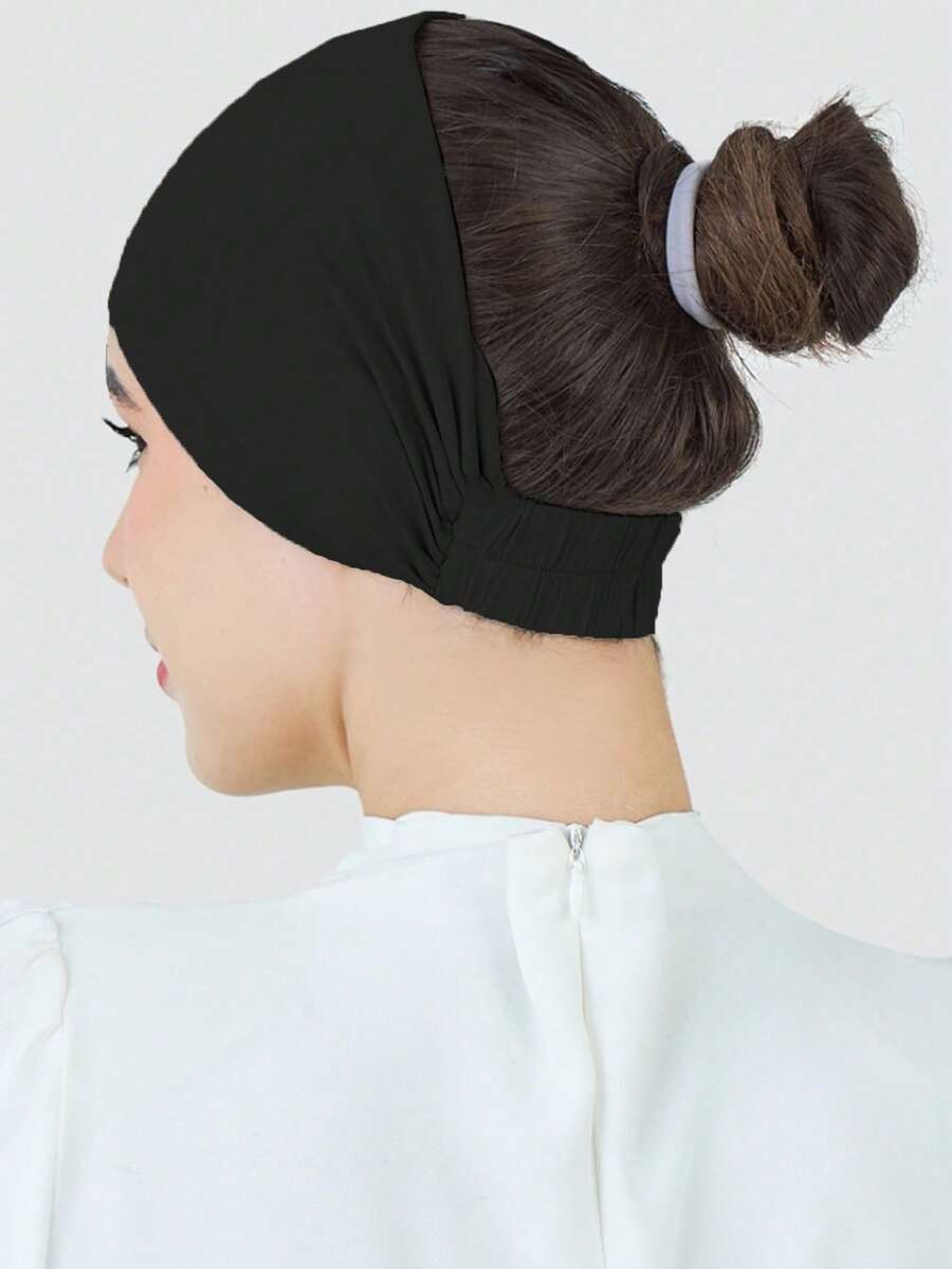 1pc Women Hijab Elastic Anti-Slip Sweat-Absorbing Wide-Brimmed Turban Cap, Perfect For Sports, Under Cap,Hair Styling And Daily Wear Abaya Accessories Women Veil - 黑色 - 查看 1