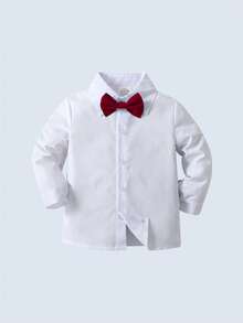 BOARNSEORL 三件套男童绅士西装套装：白色衬衫配领结、马甲和裤子，时尚有型，适合生日派对、婚礼、庆典、洗礼、节日等场合。 - 酒紅色 - 查看 6