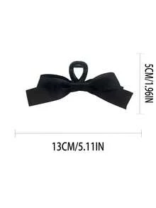 1pc Women's Black Bowknot Plastic Hair Claw - Cross Gripping Design Hair Clutch Catcher Clip, Ideal For Daily Use College School, Fall Winter Vacation Outfits Women's Bow Hair Accessories - Black - View 5