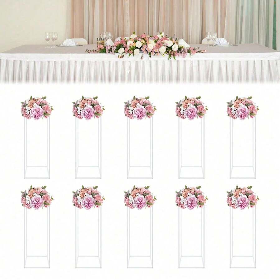 SENDERPICK White Metal Flower Stand For Wedding 10PCS Flower Stand Set 24*24*60cm Rectangular Flower Display Stand - White - View 1