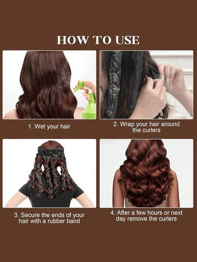 1pc No-Heat Hair Curler, Detachable Curling Clamp, Adjustable Hair Band, Soft Satin No-Heat Hair Curler, Suitable For Long Hair, Easy Overnight Curls, Slouchy Hair Curler, For Women, Create Waves, Hair Styling Tool, No-Heat Curling Hair Band, Adjustable, Detachable Clamp Design, Long Hair Slouchy Curler, For Women And Girls