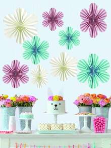 9朵玫瑰红+粉色+橙色心形纸花装饰，墙纸扇，教室装饰，纸花背景，悬挂纸扇，墙面装饰，圣诞节 - 彩色 - 查看 7