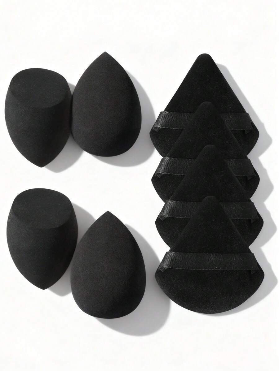 8PCS Travel-Ready Makeup Tool Set: 4PCS Multi-Shaped Blenders + 4PCS Precision Triangle Powder Puffs – Great For Daily Touch-Ups On-The-Go - Black - View 1