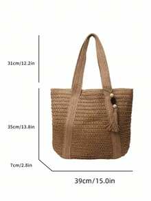 Túi xách đa năng thời trang mới, túi đi biển, túi đeo vai kiểu boho dệt bằng rơm nhẹ nhàng, thanh lịch, dung tích lớn, phù hợp cho phụ nữ, sinh viên đại học, thanh thiếu niên, có tua rua, túi đi biển mùa hè bằng rơm cho nữ, vật dụng cần thiết cho kỳ nghỉ, phối hợp hoàn hảo với phụ kiện đi biển cho nữ, túi đi biển hot nhất cho nữ, túi đi nghỉ hè thời trang, túi cần thiết cho nữ đi biển trong kỳ nghỉ, túi đi nghỉ mới nhất - Màu Khaki - Xem 6