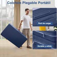 zxr Colchón Plegable de Espuma Viscoelástica Cama Portátil Colchoneta Seccionado en 4 Tapete de Siesta con Funda Lavable Colchón de Piso Pack and Play Almohadilla Individual Camping Invitado85 - Azul - Ver 5