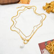 Fashionable Luxury Design Romantic Stackable Pearl Necklace, 18K Gold Plated Stainless Steel, Elegant Jewelry Gift For Valentine's Day - Gold - View 7