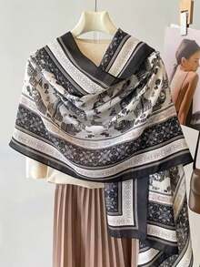 1pc Floral Print Elegant Scarf Shawl For Women - Multicolor - View 4