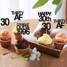 Creative Black "Straight Outta 1996 1986 1976" Cupcake Toppers, Happy 30th 40th 50th 30 Birthday Party Cake Decorations
