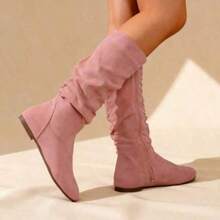 New Autumn And Winter Thick-Heeled Long Boots, Not Above The Knee Brown Skinny Boots, Maillard High-Heeled Boots, Black Classic All-Match Fashion Boots, Women's Mid-Calf Boots, Knight Boots, High Boots - 粉色 - 查看 3
