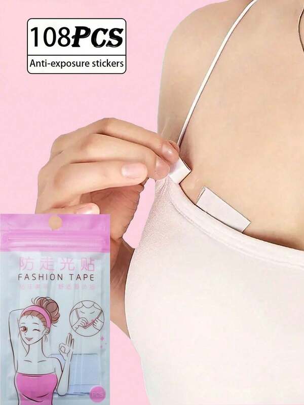 108pcs Anti-Slip Clothing Tape, Double-Sided Waterproof Adhesive Tape For Shirts And Lingerie - Women's Gentle Skin-Friendly Tape, All-Day Strong Fabric Bonding (36/72/108pcs Available)