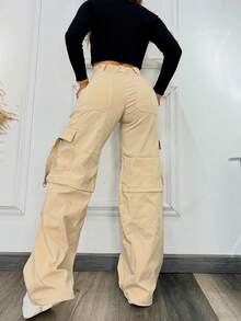 Women's Solid Color Pocket Zipper Casual Elegant Loose Wide Leg Y2K Lightweight Cargo Pants, Suitable For Office, Club, Country Music Festival, Party, Vacation, Street, Beach, Airport, Daily Wear, Spring/Summer