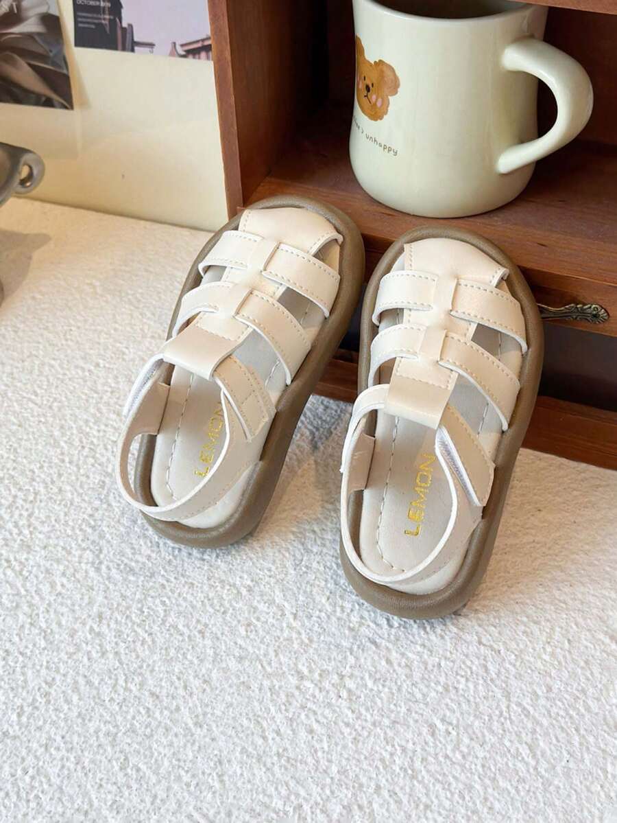 1 Pair Summer New Kids Closed-Toe Sandals, Boys/Girls Soft Bottom Non-Slip Woven Roman Shoes, Versatile Fashion Toddler Flat Shoes - White - View 1