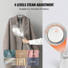 Standing Steamer With Foldable Garment Hanger, 0.5Gallon Water Tank For 90 Minutes Continuous Steaming, Heats In 45 Seconds & Auto-Stop With Fabric Brush Aluminum Rod And Easy-Roll Wheels - 灰色 - 查看 5