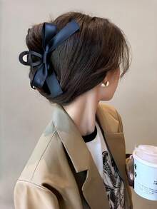 1个女士大号黑色蝴蝶结发爪，简约百搭，适合日常佩戴，女士发饰，优雅爪夹，时尚发夹 - 彩色 - 查看 5