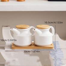 1 Set White Ceramic Kitchen Storage Jars & Spice Rack With Bamboo Tray, Ceramic Spice Jars With Natural Bamboo Lids, Creative Nordic Style Diamond & Wave Pattern, Suitable For Hotel, Restaurant, Home Kitchen Seasoning Bottles, Oil, Vinegar, Spices - White - View 20