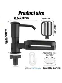 1 set inbyggd tvålpump för diskbänk, diskbänkmonterad tvålpump med bra sugförmåga, 39-tums förlängningsrör direkt anslutet till tvålbehållaren, undvik frekvent påfyllning (svart)