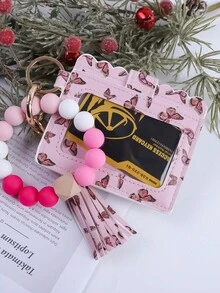 1 件女式多色串珠 PU 流苏钥匙钱包、零钱包、卡包、腕包、钥匙扣，可作为礼物送给妈妈和朋友，波西米亚风圣诞节汽车配件包饰学校可爱哥特 Y2k 包挂绳带身份证夹汽车配件包饰 - 卡包 - 查看 12