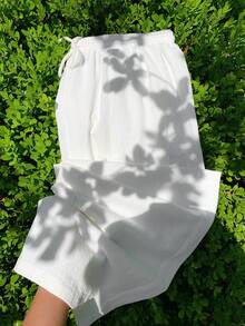 Pretty and Ole Pantalons blancs décontractés grande taille pour femmes, à la mode pour l'été - Blanc - Voir 6