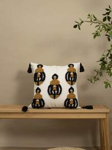 1pc/2pcs Set Moon Pattern Embroidered Cushion Cover, Middle Eastern Festival Atmosphere Plush Tassel Cushion Cover, Bohemian Style Home Living Room Bedroom Sofa Decorative Pillow Case, Suitable For Eid Festival Gifts, Daily Casual Patio Headboard Pillow Sham, All Season, Without Insert, 45*45cm - Multicolor - View 3