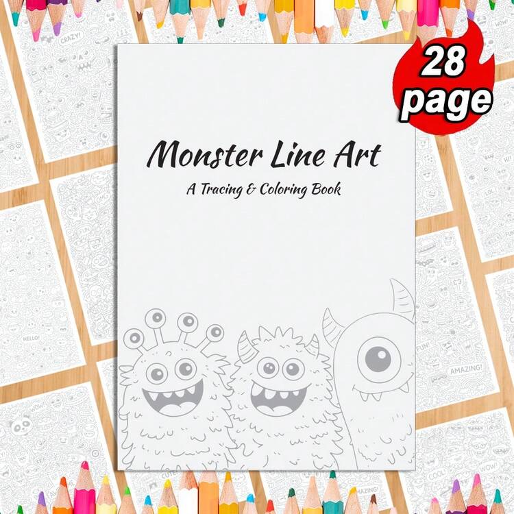 28-Page Monster Outline Coloring Book, Cute Character Drawing Handbook With High-Quality Sketch Paper, Designed For Beginner Artists And Manga Creators, Suitable For Teenagers And Adults - A4 - View 8