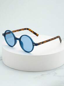 1 pieza Gafas de mujer con montura redonda retro de material de PC, súper ligeras y delgadas, estilo universitario de alta calidad y de moda, adecuadas para viajes, ocio y uso diario - Marco azul, pieza azul - Ver 1