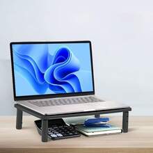 1pc Adjustable Height Monitor Stand, 3-Level Ergonomic Laptop Stand, Suitable For Desktops, Compatible With PC, Laptop, IPad, Great For Office, Home And Study, Black Laptop Stand, Smartphone Stand, PC Stand, Laptop Stand, Wind Turbine Stand, Notebook Stand, Desktop Accessories, Office Desk Accessories, IPad Stand, Back To School Supplies - Black - View 2