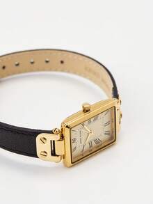 Anne Klein 女士石英正装腕表，配真皮表带 - 黑色 - 查看 5