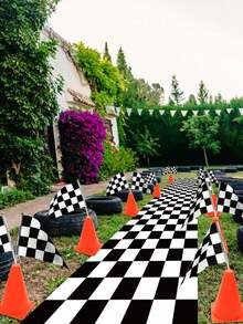 1pc Racing Theme Table Runner, 180*35cm/230*35cm Table Cloth, Racing Theme Table Decor, Suitable For Racing Themed Birthday Party, Wedding, Baby Shower, Gender Reveal Party, Holiday Party, Also Can Be Used As Table Decor, Racing Game Accessory - Multicolor - View 5