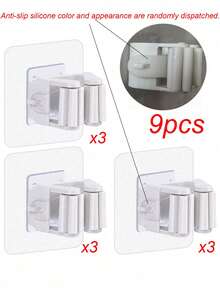 3 pezzi Supporto per scopa e mocio, montato a parete, morsetto per scopa autoadesivo, senza bisogno di forare, adatto per casa, giardino, garage e spazio di stoccaggio, per appendere scope e paletta - Multicolore - Visualizzare 16