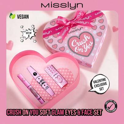  MISSLYN-Crush On You Eyeshadow Palette Set, Includes Eyeshadow, Mascara And Blush Liquid, 3-In-1 Mascara, Volumizing And Lengthening, Long-Lasting, Large Brush, Natural Glossy Finish, Lightweight Texture, High Pigmentation, Waterproof Eyeshadow Pencil, Smooth Eyeshadow Pencil, Makeup Brand, Suitable For Women And Girls, Ideal For Winter, Y2K Fashion , Suitable For Birthday, Christmas, Valentine's Day Gifts, Party Essential, Best Color Combination