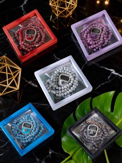 Bracelet Tasbih Counter 99 Rhinestone Beads, PP Gift Box Packed, Ideal For Prayer, Self-Use & Gifting