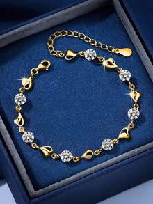 1件S925纯银浪漫心形手链，独特镶嵌心形设计，日常佩戴百搭，贴心礼物 - 愛心 - 查看 2