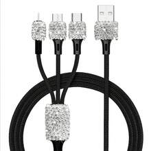 1pc Sparkling Rhinestone Car Charger, Fast Charging USB A/C Type Car Phone Charger, Diamond Adapter, Compatible With 3-In-1 Fast Charging For Car, Retractable Data Cable, Supports Phones, Dashcams, GPS And More, Handmade, Ideal Gift For Men And Women On Holidays/Birthdays - Multicolor - View 23