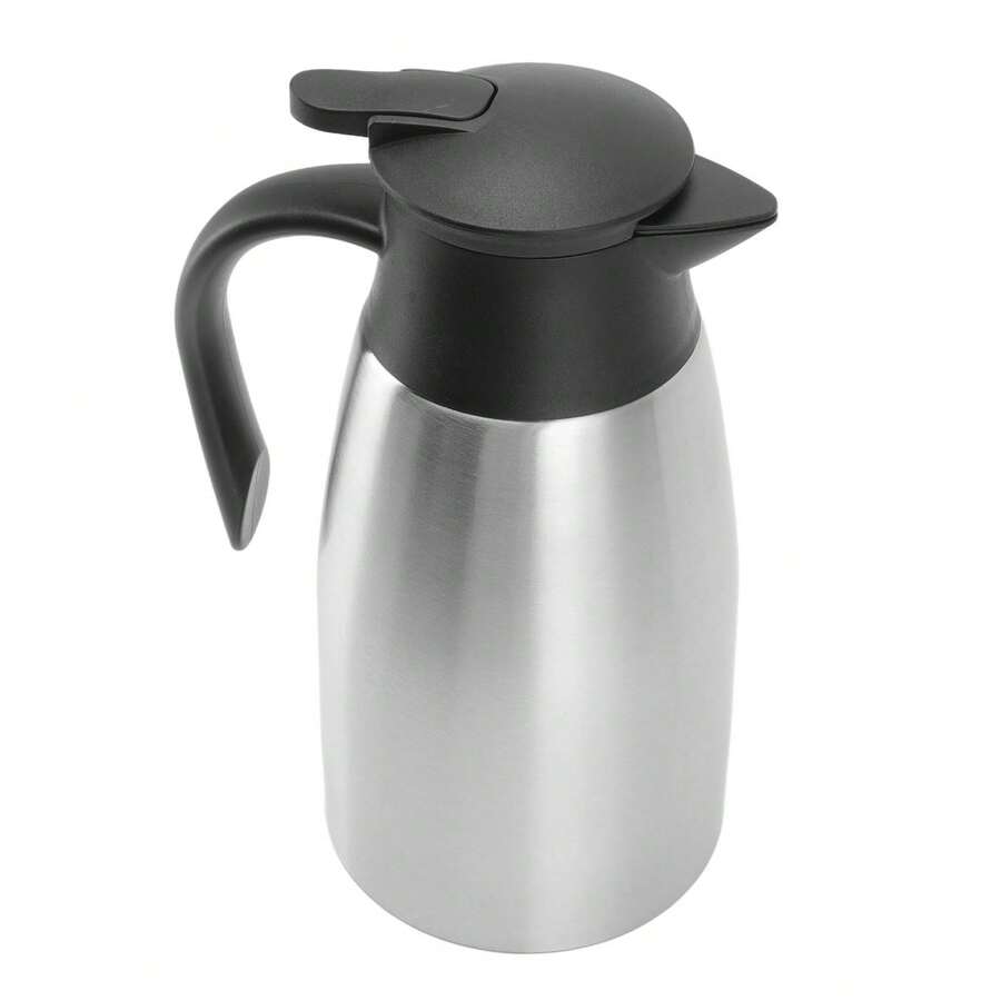 Termo de botón pulsador de acero inoxidable de gran capacidad, adecuado para uso doméstico y estudiantil, termo para café, 2,0 L, revestimiento interior de acero inoxidable natural, acero inoxidable 304. - Negro - Ver 1