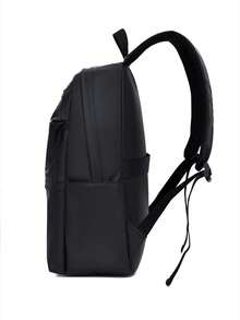 1pc Black PU Leather Backpack, Multi-Pocket Design, Classic Daily Commute Backpack, Travel Bag, Suitable For Travel, School, Unisex, Large Capacity, High-Quality Commuter Bag, Fashionable Minimalist Design - Black - View 8