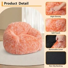 Silla de bolsa de frijol de piel falsa,Sofá de bolsa de frijol de peluche con reposabrazos,Sofá de bolsa de frijol peluche lleno de espuma,Silla pereza acogedora para dormitorio sala de estar lectura - Naranja - Ver 5