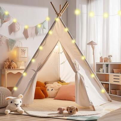 BDQ Kids Teepee Tent - Teepee Tent For Kids, Teepe For Toddlers 1-3 | TP Tent Indoor 100% Cotton Canvas Tipi Tents - Child TP For Play And Imagination