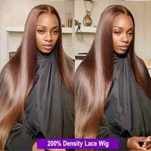 13x4 Full Frontal Real HD Lace Wig Invisible 5x5 HD Lace Closure Wigs 200% Density Glueless Wig #4 Brown Pre Plucked Bleached Knots Straight Blended Hair Wigs Wear And Go For Women 28 Inch Pre Plucked HD Lace Frontal Wig With Baby Hair Wig - Brown - View 4