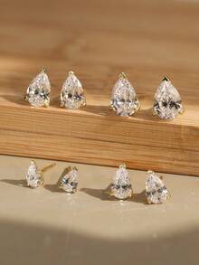 1pc 925 Sterling Silver Teardrop Cubic Zirconia Stud Earrings, Elegant & Timeless Jewelry For Young Women - LZE02 - View 1