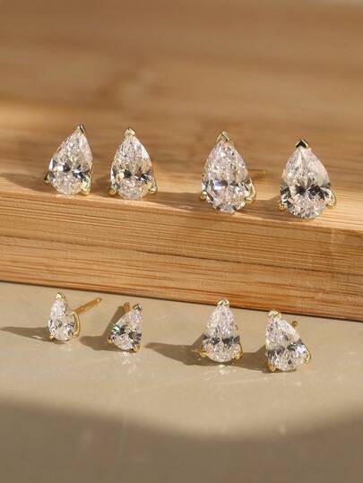 1pc 925 Sterling Silver Teardrop Cubic Zirconia Stud Earrings, Elegant & Timeless Jewelry For Young Women