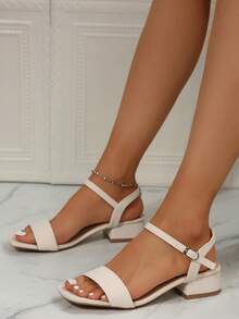 Women's Casual Criss-Cross Strap Sandals, Thick Heel, Suitable For Summer Beach And Fashion Wear - Apricot - View 1