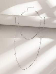 1 Simple And Fashionable Stainless Steel Double Cross Chain Necklace Women Suitable For Daily Life, Dating, Travel Wear, European And American Beaches Sexy Geometric Beads Double Necklace Jewelry. - necklace - View 6